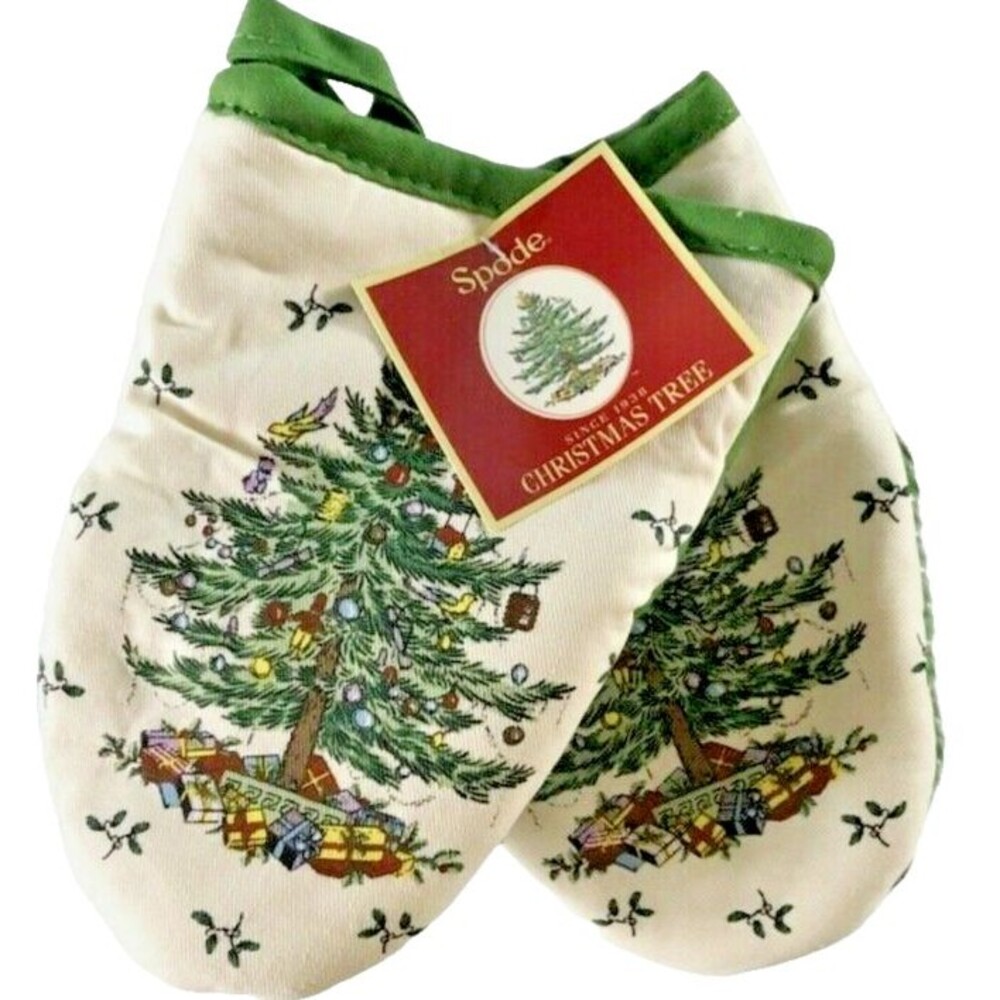 Spode Christmas Tree Mini Oven Mitts Potholders 5x7 Neoprene Holiday Set of 2